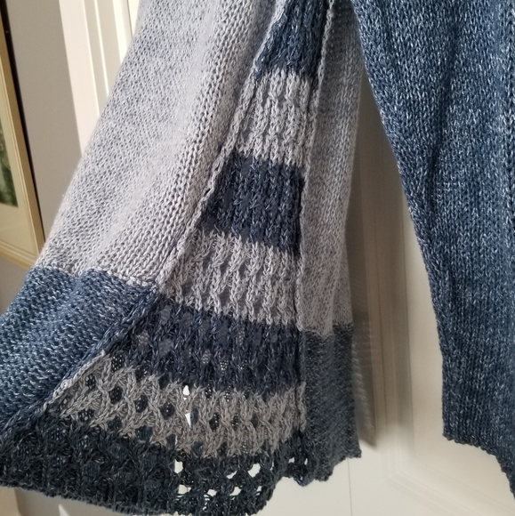 Chico's blue crochet asymmetrical hem cotton blend sweater SZ Med - Picture 7 of 8
